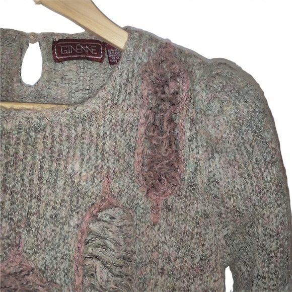 Rare Vintage Gineme Wool Chunky Knit Long Puff Sleeve Ribbed Crew Neck Sweater - Picture 4 of 16